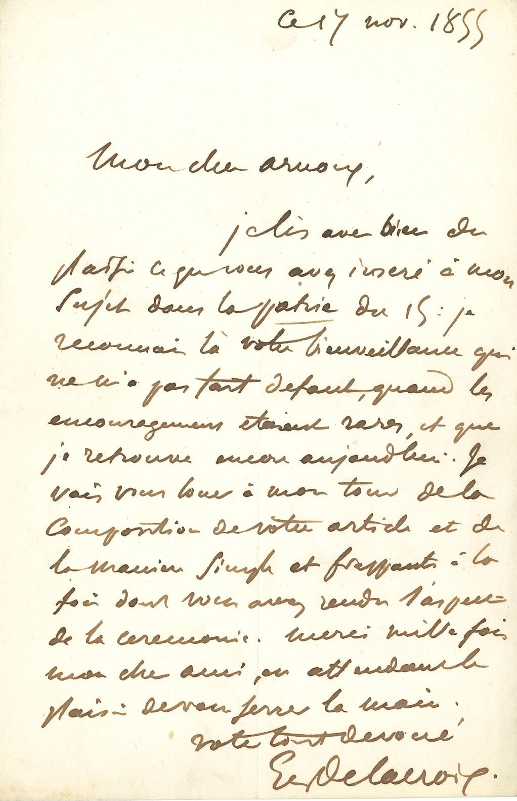 DELACROIX Eugène (1798-1863). 7 L.A.S. «Eug. Delacroix», Paris et Champrosay 185&hellip;