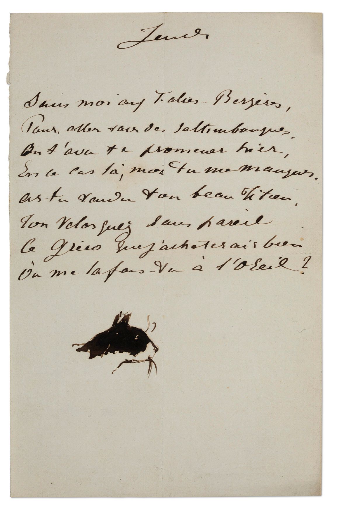 MANET ÉDOUARD (1832-1883). Lettre-poème autographe avec DESSIN original, Jeudi, &hellip;