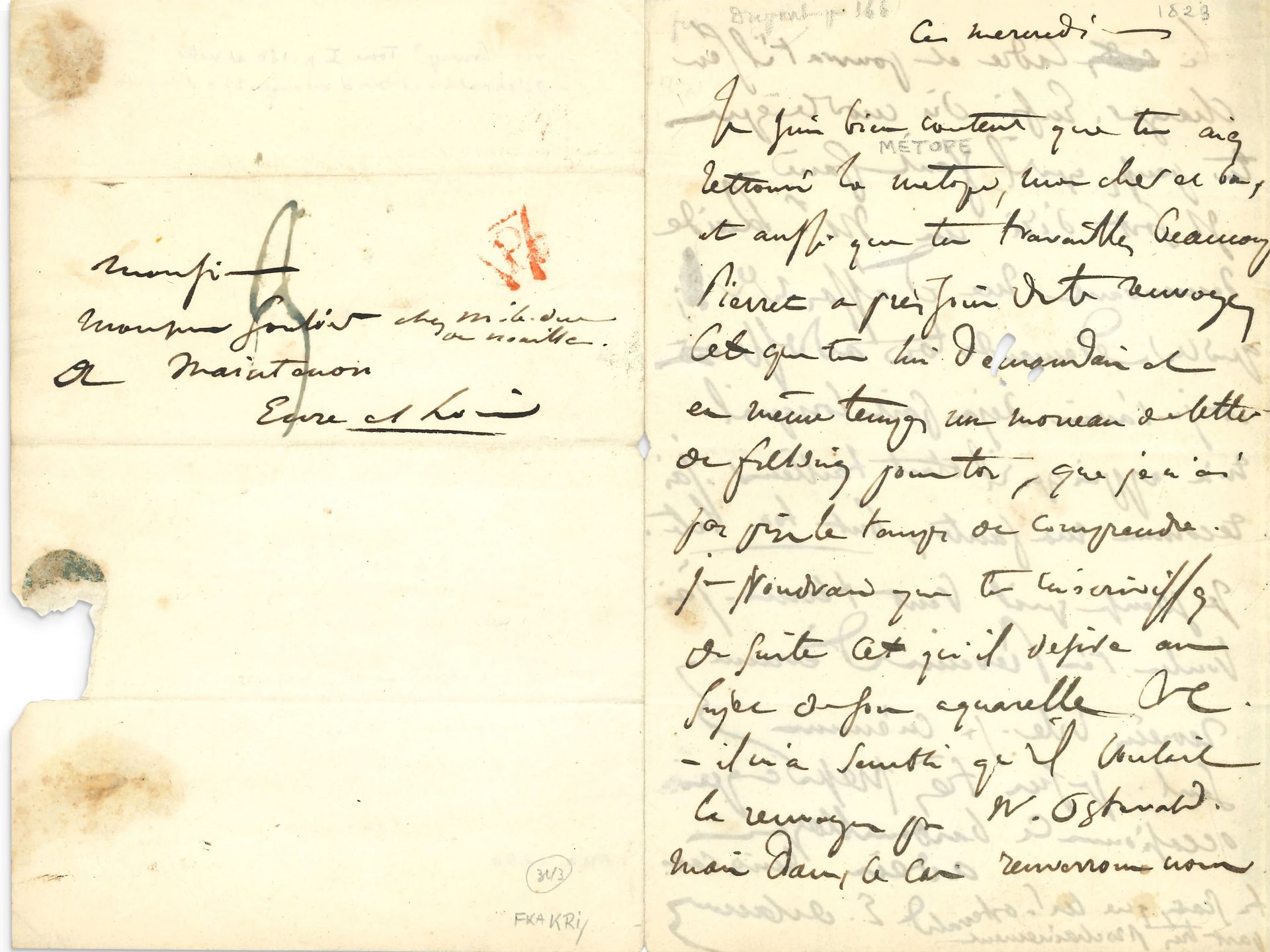 DELACROIX Eugène (1798-1863). L.A.S. «E. Delacroix», mercredi [1823], à Charles &hellip;
