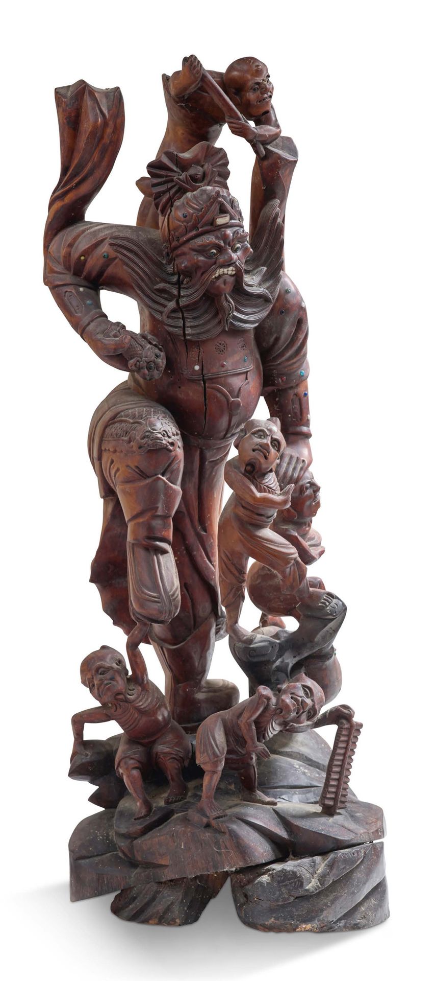 Chine XIXe siècle Grande sculpture en bois, représentant
Zhongkui et les démons.&hellip;