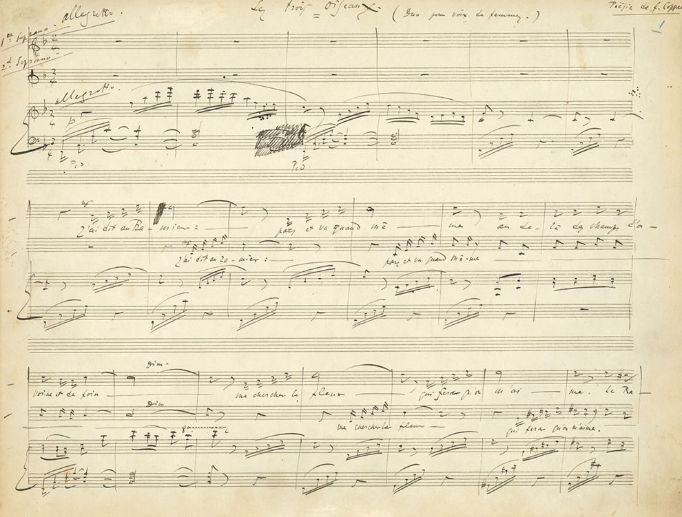 DELIBES Léo (1836-1891) 
女声二重唱，1877年；5页长方形内页。
女声和钢琴二重唱。
这首二重唱为两位女高音和钢琴而作，根据Franç&hellip;