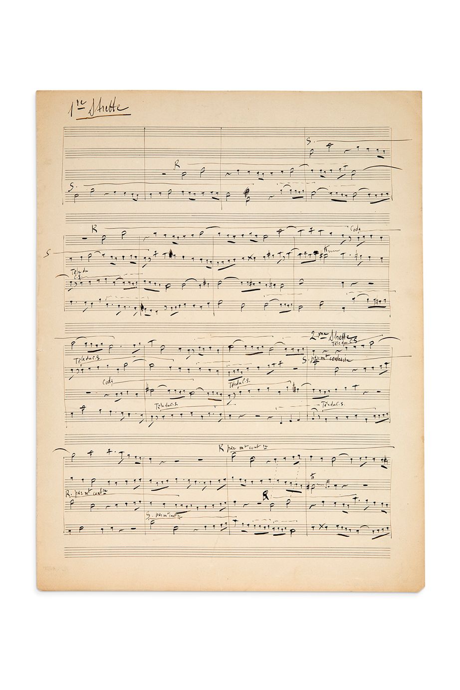 RAVEL Maurice (1875-1937) 亲笔音乐手稿，[赋格]；2页对开。
四声部的赋格。
这个五段式的赋格有34小节；有一些修正。它是用黑色墨水写&hellip;