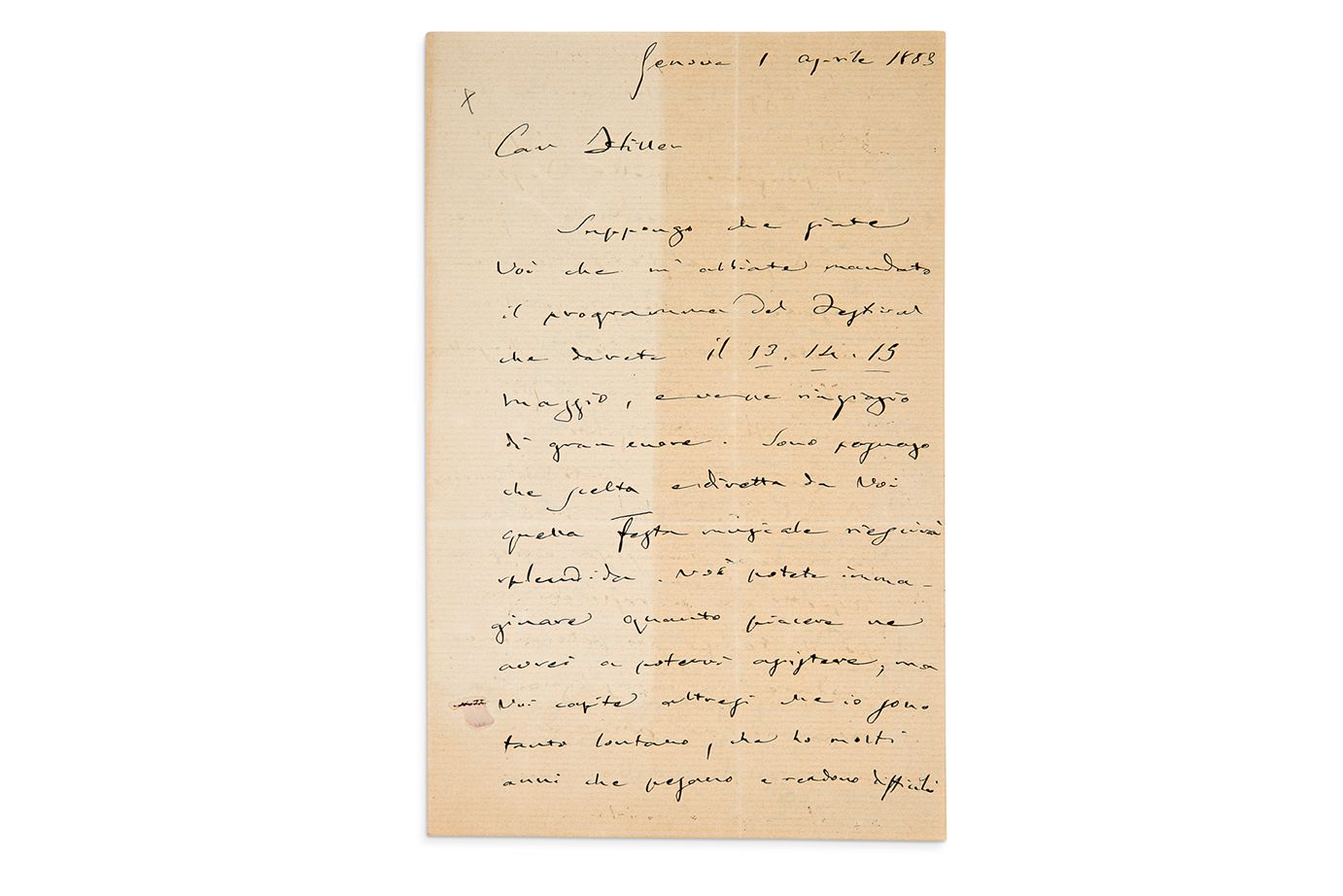 VERDI Giuseppe (1813-1901) L.A.S. "G.威尔第"，热那亚，1883年4月1日，致费迪南德-希勒；3页，8开本（第一页部分发黄）&hellip;
