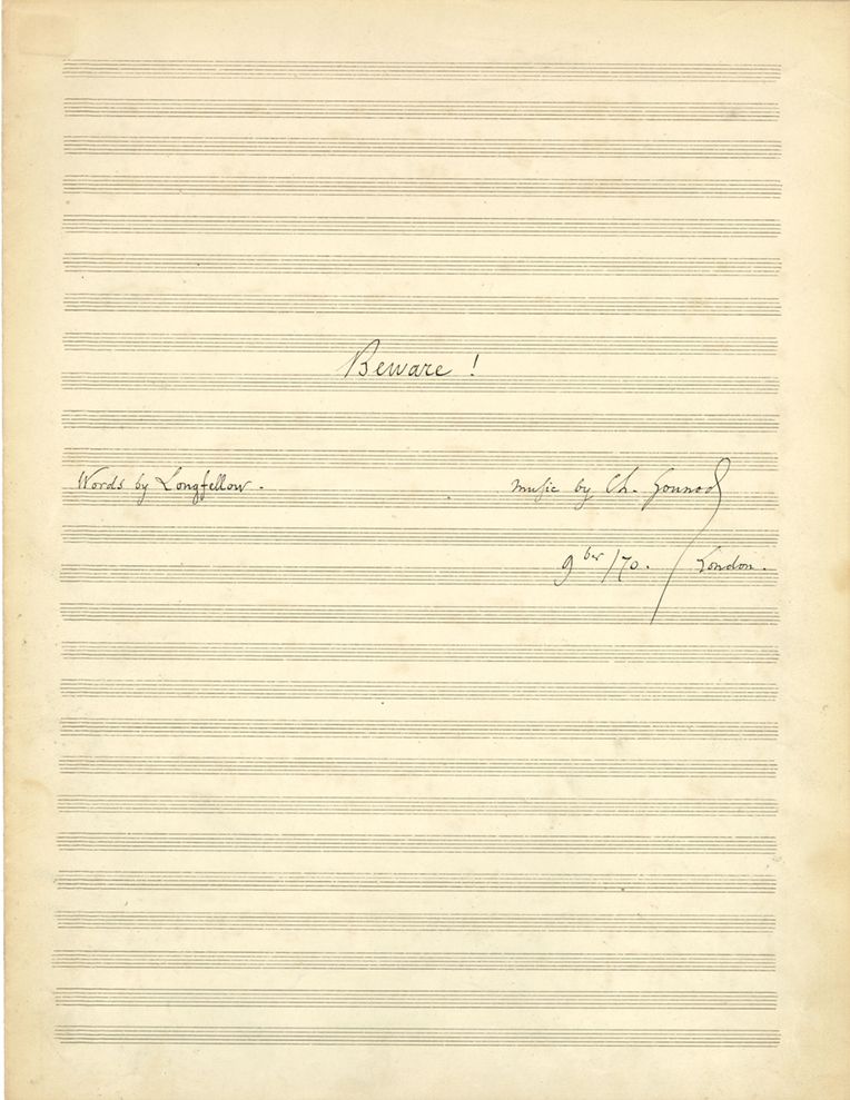 GOUNOD Charles (1818-1893) 音乐手稿，署名 "Ch. Gounod"，Beware！，1870年；标题和2页对开页，在一个双页上。
为&hellip;