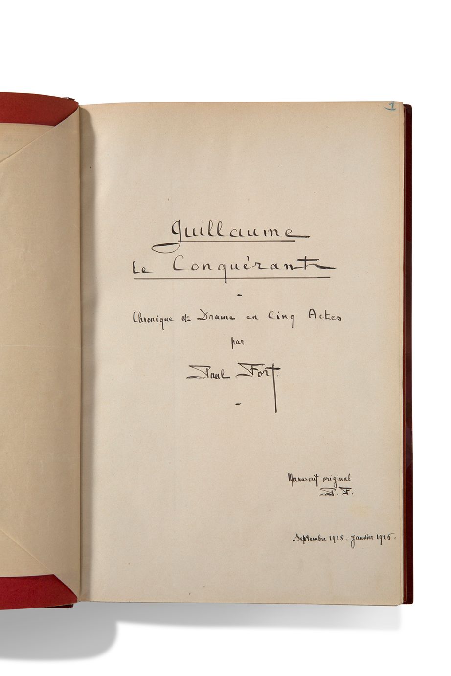 FORT Paul (1872-1960) MANUSCRIT autographe signé « Paul Fort », Guillaume le Con&hellip;