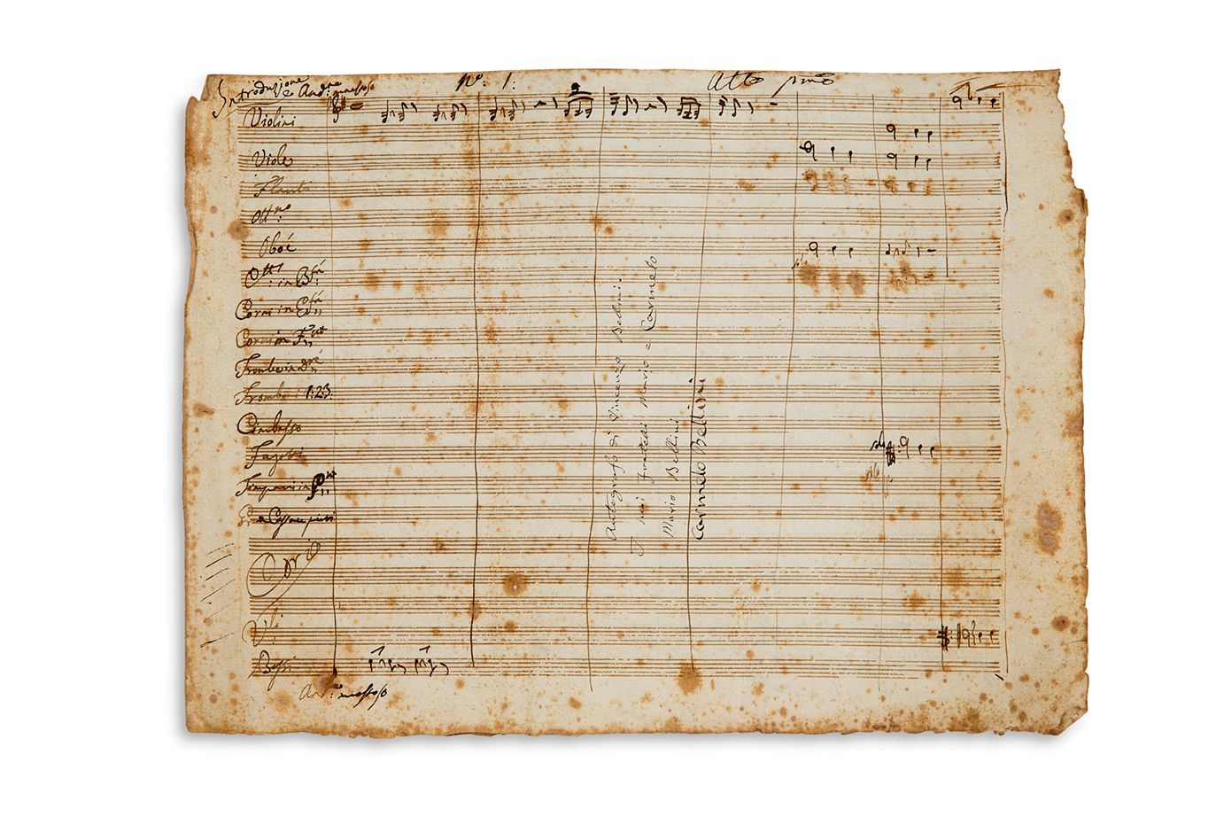BELLINI Vincenzo (1801-1835) MANUSCRIT MUSICAL autographe, Introduzione ; 2 page&hellip;