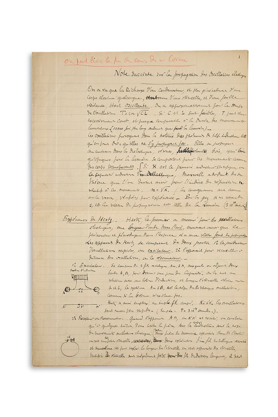 BECQUEREL HENRI (1852-1908) PHYSICIEN. Manoscritto autografo, Note succincte sur&hellip;