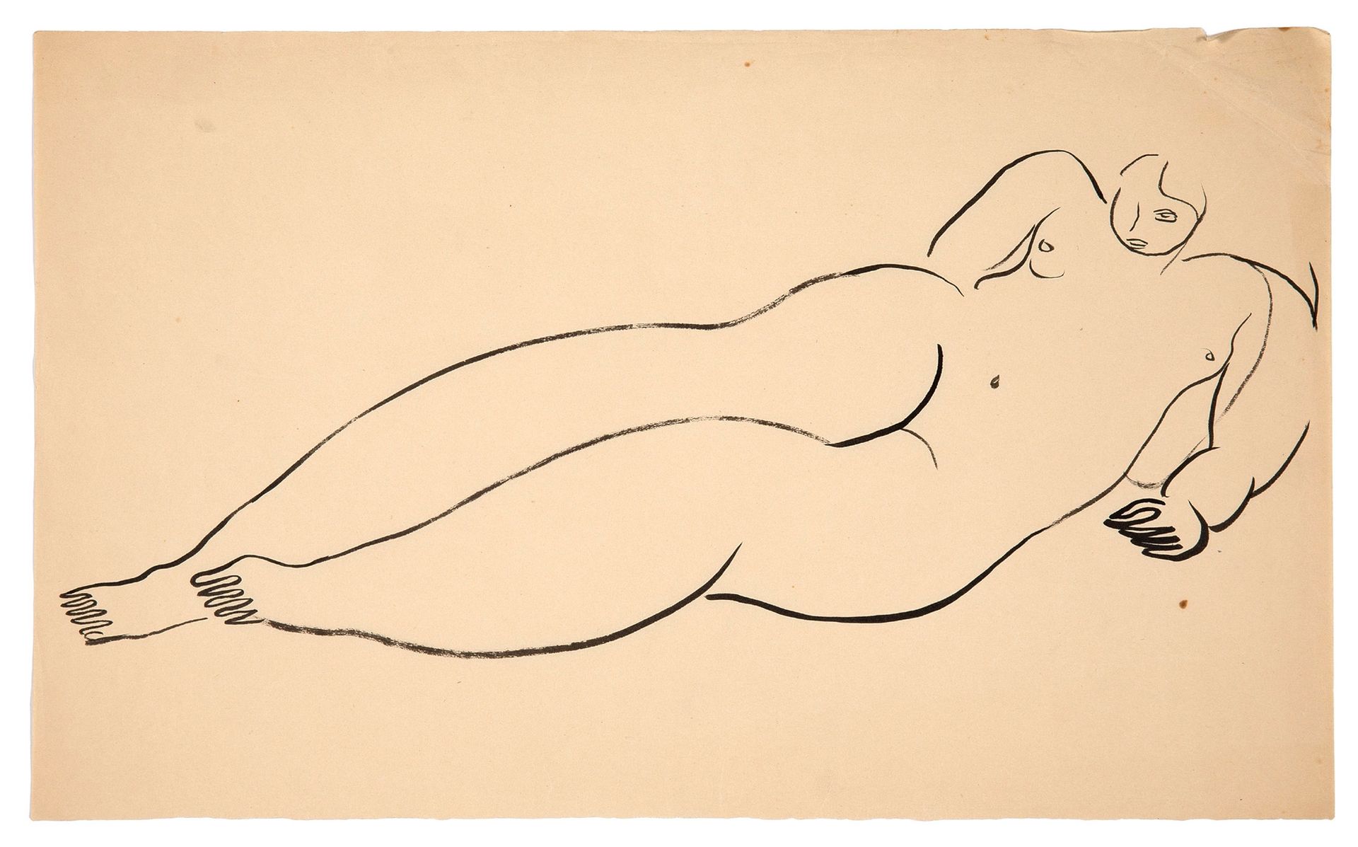SANYU (1895-1966) 
Femme allongée, bras droit derrière le dos

Ink on paper

28 &hellip;
