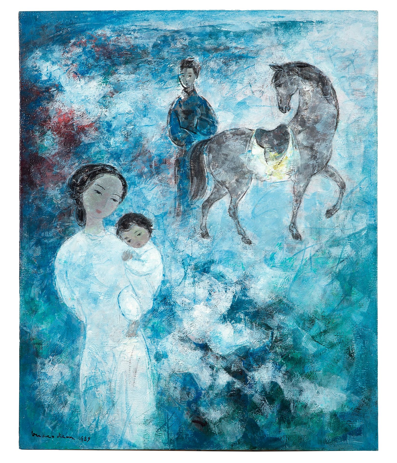 V? Cao ?àm (1908-2000) 
《女子与骑士》

布面油画，左下方有签名和日期

73.5 x 60.5 cm - 28 7/8 x 23 3/&hellip;