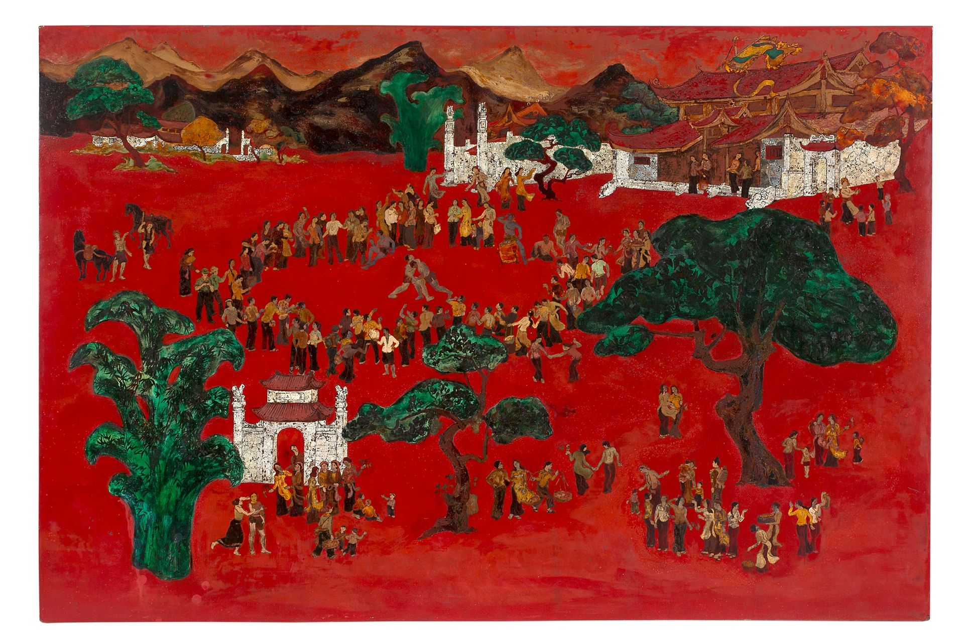 ÉCOLE DES BEAUX-ARTS D’INDOCHINE, CIRCA 1986-1990 
Fête villageoise

Lacquer, go&hellip;