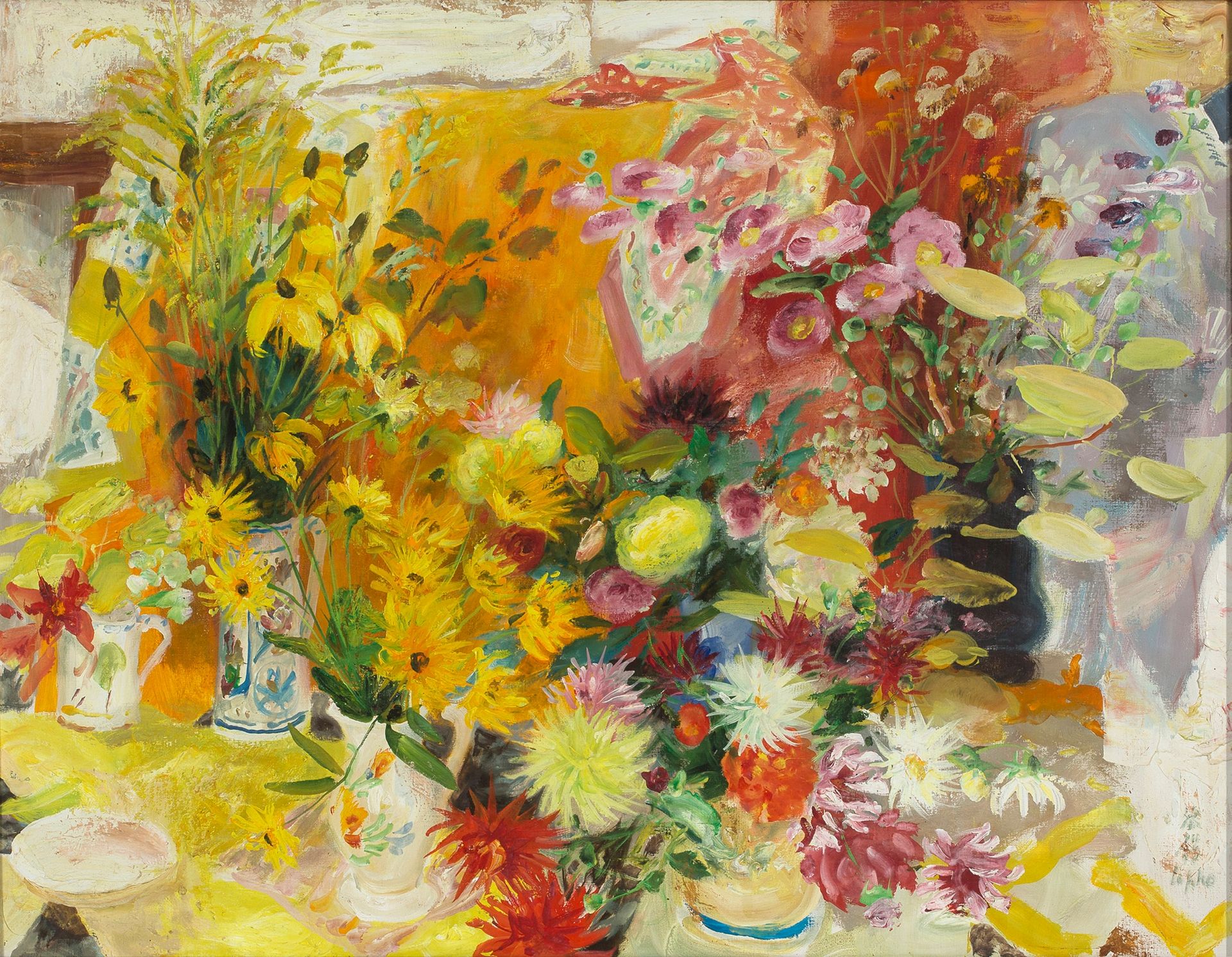 Le Pho (1907-2001) 
有六束花的构图，约1960-1970年

布面油画，右下角有签名

90 x 116 cm - 35 3/8 x 45 &hellip;
