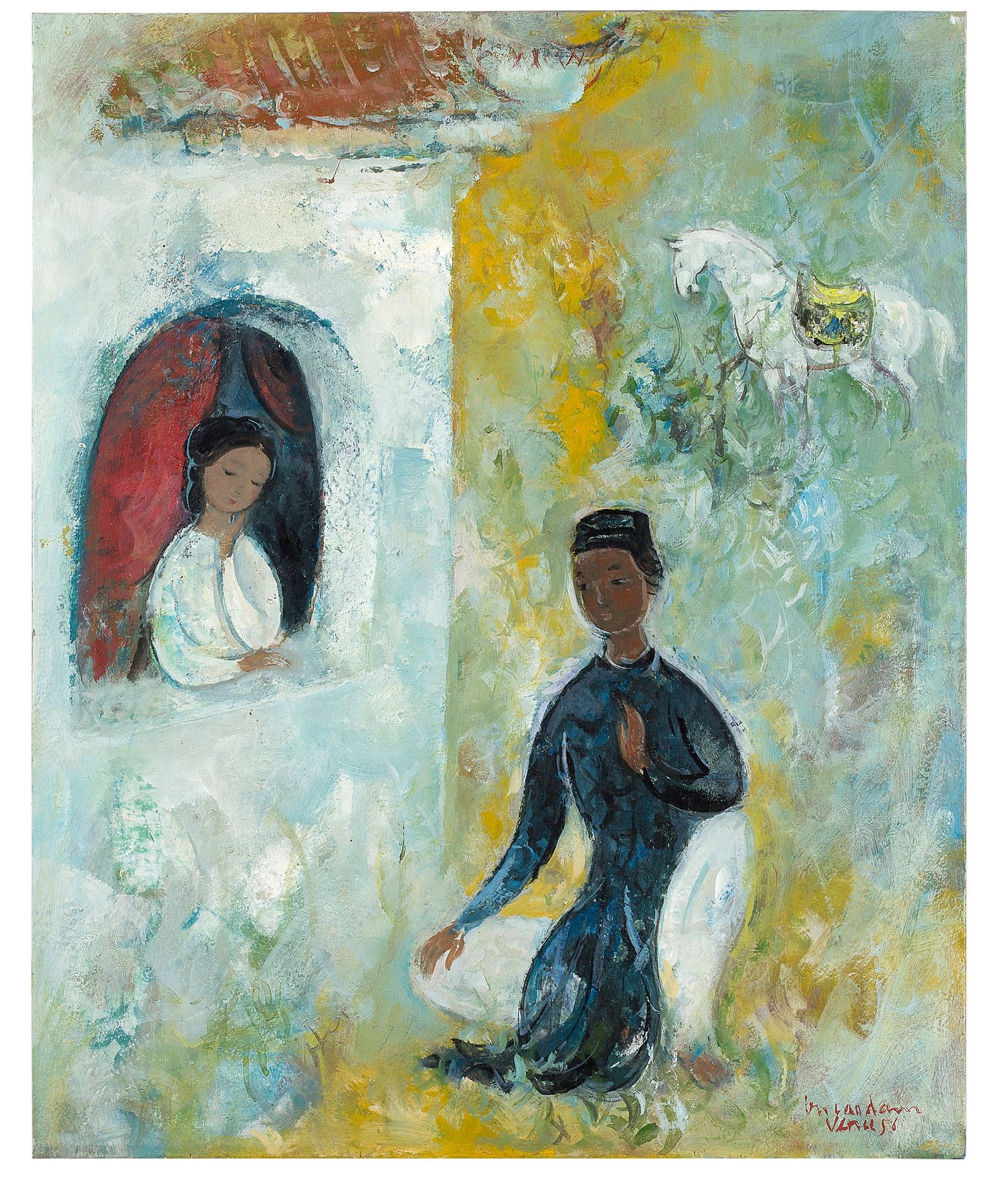 * Vu Cao Dam (1908-2000) 
《相会》，1956年

面板油画，右下角有签名、位置和日期 

61.5 x 49.5 cm - 24 1/&hellip;