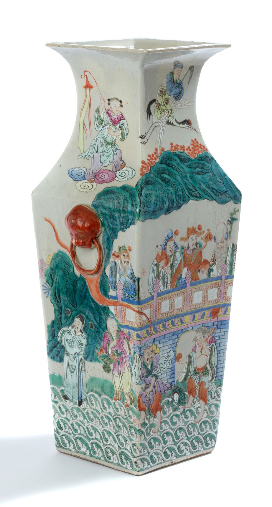 Chine XIXe siècle 
Jarrón de balaustre cuadrangular de porcelana familiar y esma&hellip;