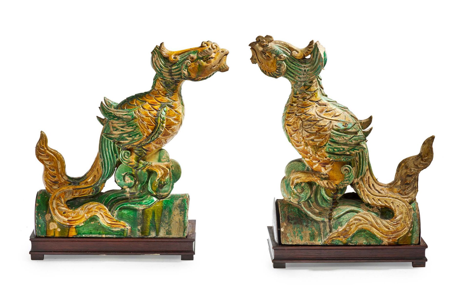 CHINE XVIIIe SIÈCLE, PÉRIODE KANGXI (1661 - 1722) 
Two green and ochre glazed st&hellip;