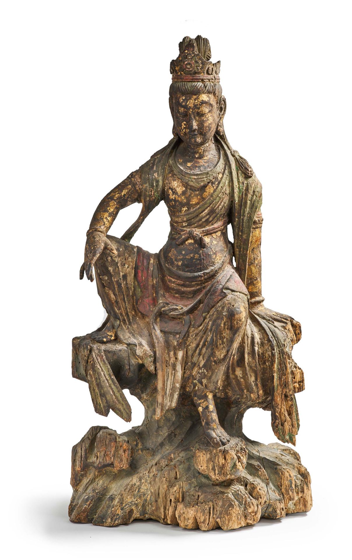 CHINE FIN DE LA DYNASTIE QING (1644 1912) Statue en bois anciennement laqué avec&hellip;