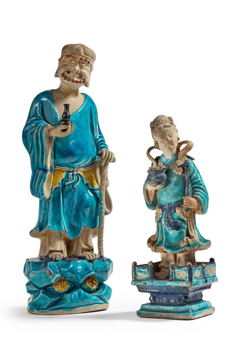 CHINE XVIIIe SIÈCLE, PÉRIODE KANGXI (1661 - 1722) 
Turquoise blue and eggplant e&hellip;