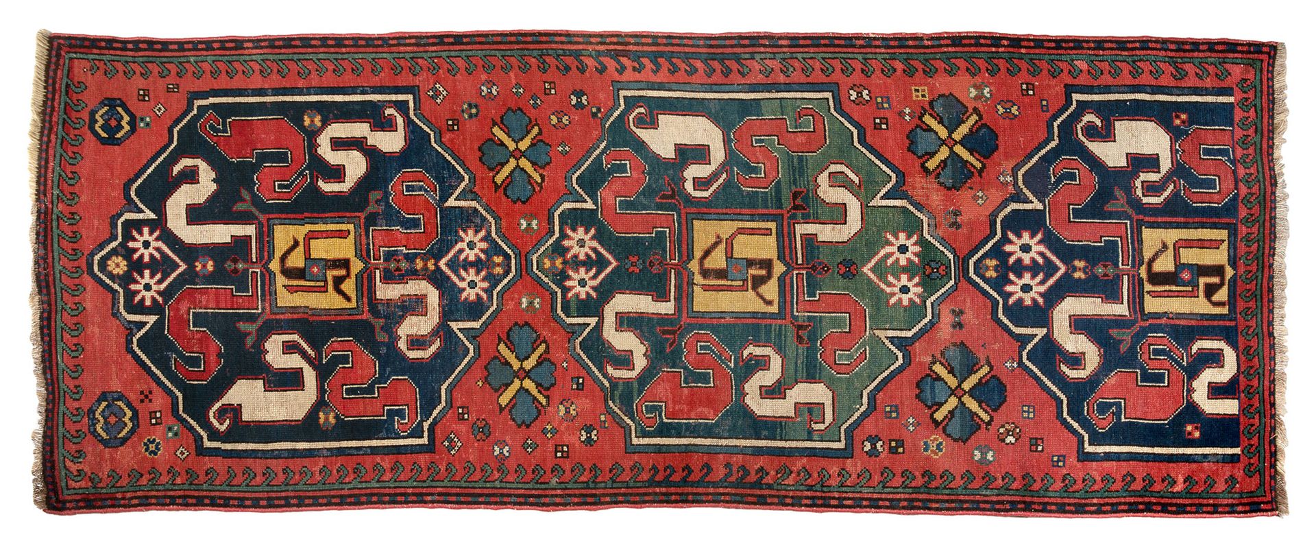 Null [RUGS]
非常古老的Chonzoresk（亚美尼亚）19世纪中期。羊毛基础上的羊毛丝绒。轻微的磨损和自然氧化。小型维修修复。砖场上有三个午夜蓝和翠&hellip;
