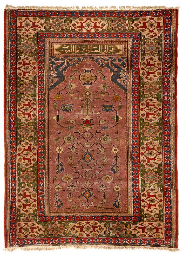 Null [地毯]
19世纪末和20世纪初，非常精美和原始的Panderma（小亚细亚，土耳其）。祈祷形状的地毯。棉质基础上的高质量丝质羊毛绒。密度约为每平方公&hellip;