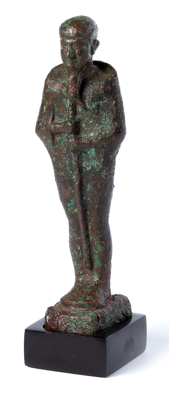 Null GOTT PTAH, VOTIVE STATUETTE aus Bronze mit Oxodul- und Kupferpatina, die de&hellip;