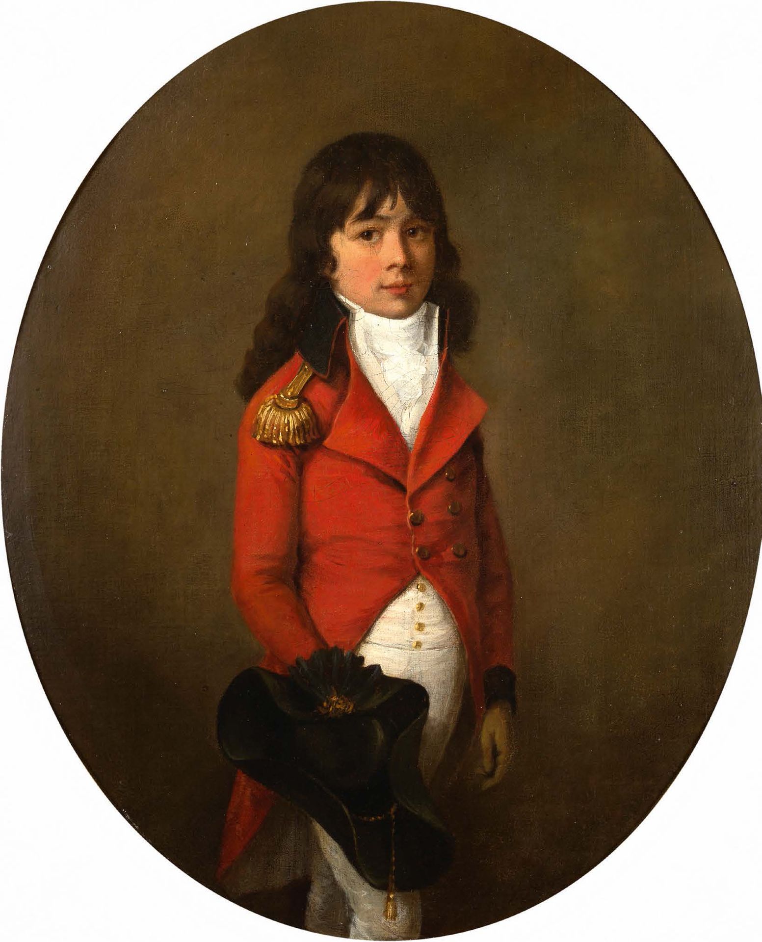 ATTRIBUÉ À HENRI-PIERRE DANLOUX PARIS, 1753 - 1809 
穿着步兵制服的孩子的肖像。

穿着炮兵服的儿童画像

布&hellip;