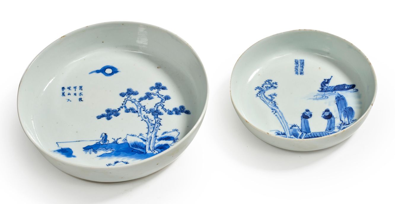 Chine pour le Vietnam XIXe siècle 
Zwei hochwandige Schalen aus blau-weißem Porz&hellip;