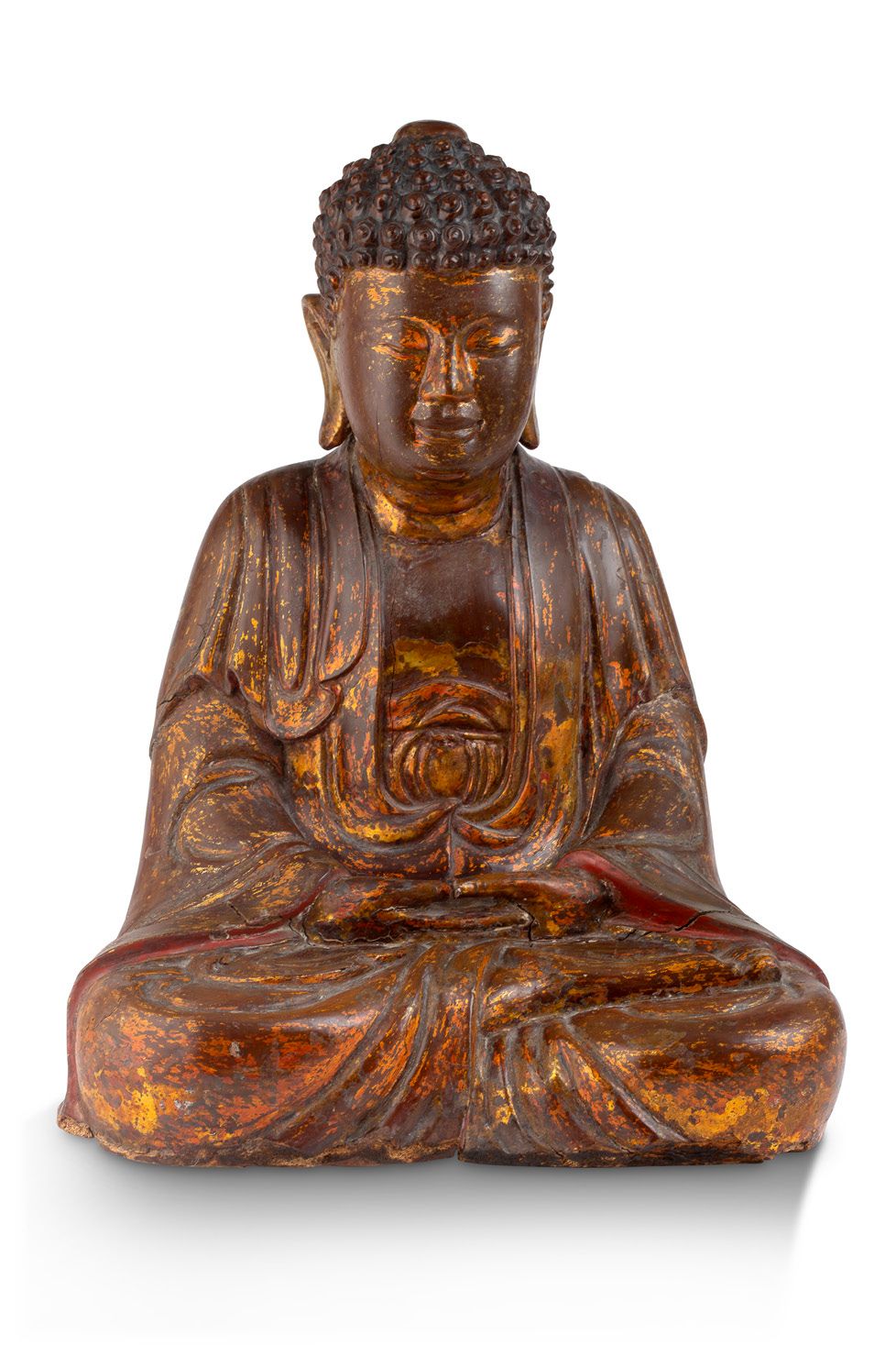 VIETNAM XVIIIE - XIXE SIÈCLE 
Statuette de bouddha en bois laqué et anciennement&hellip;
