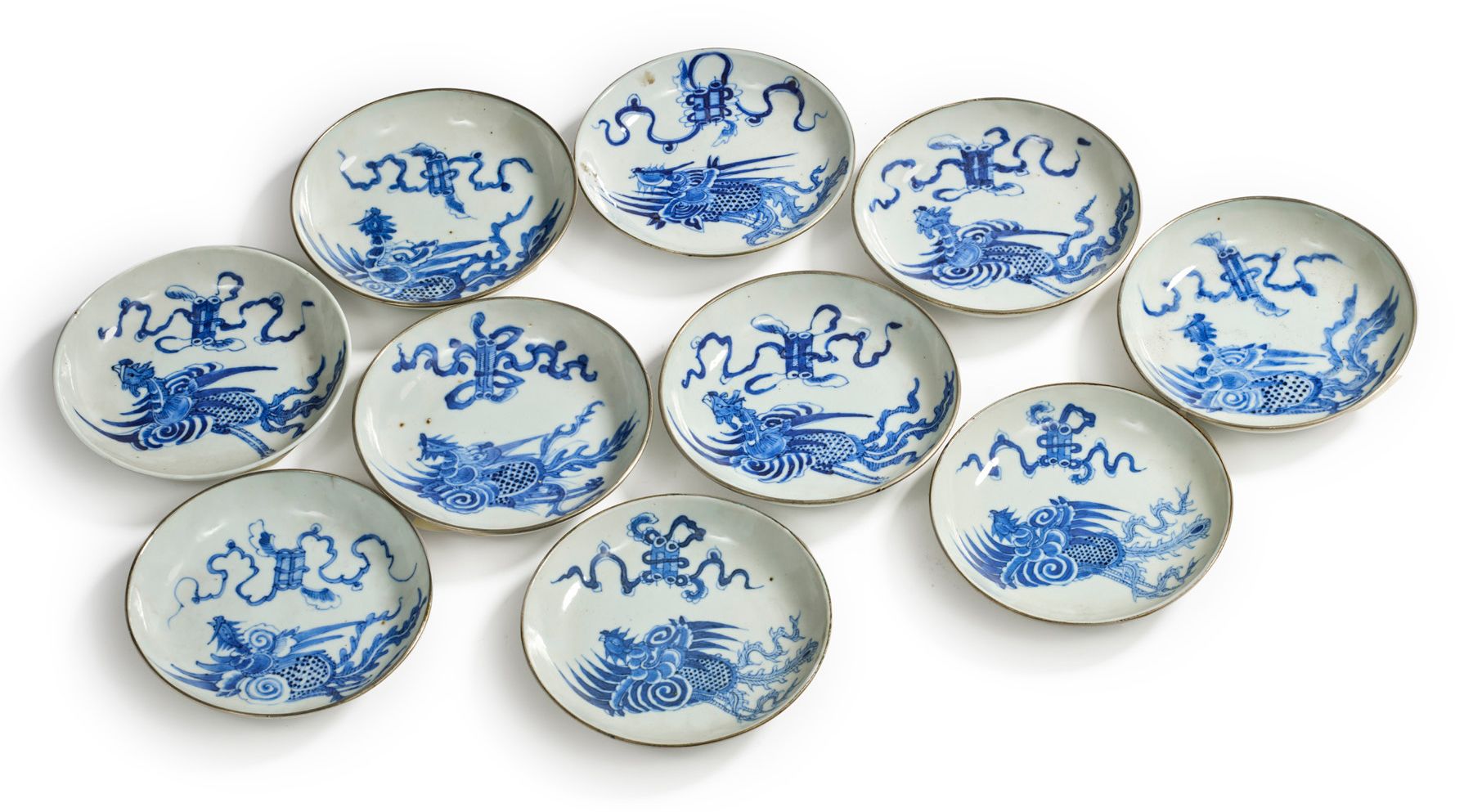 Chine pour le Vietnam XIXe siècle 
Zehn runde Schalen aus blau-weißem Porzellan &hellip;