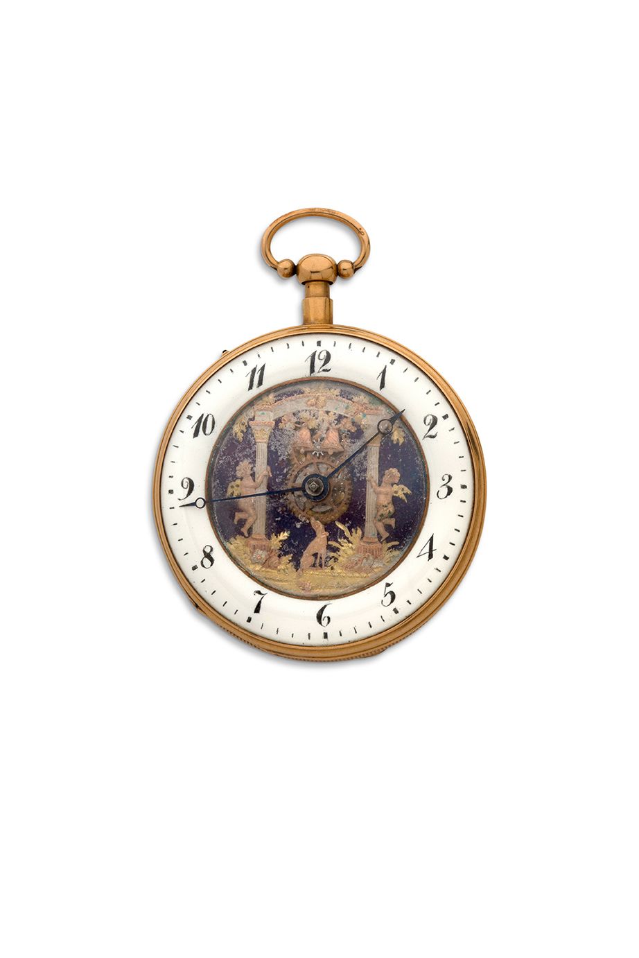 ANONYME 
Reloj de oro y esmalte azul translúcido con repetición de cuartos en do&hellip;