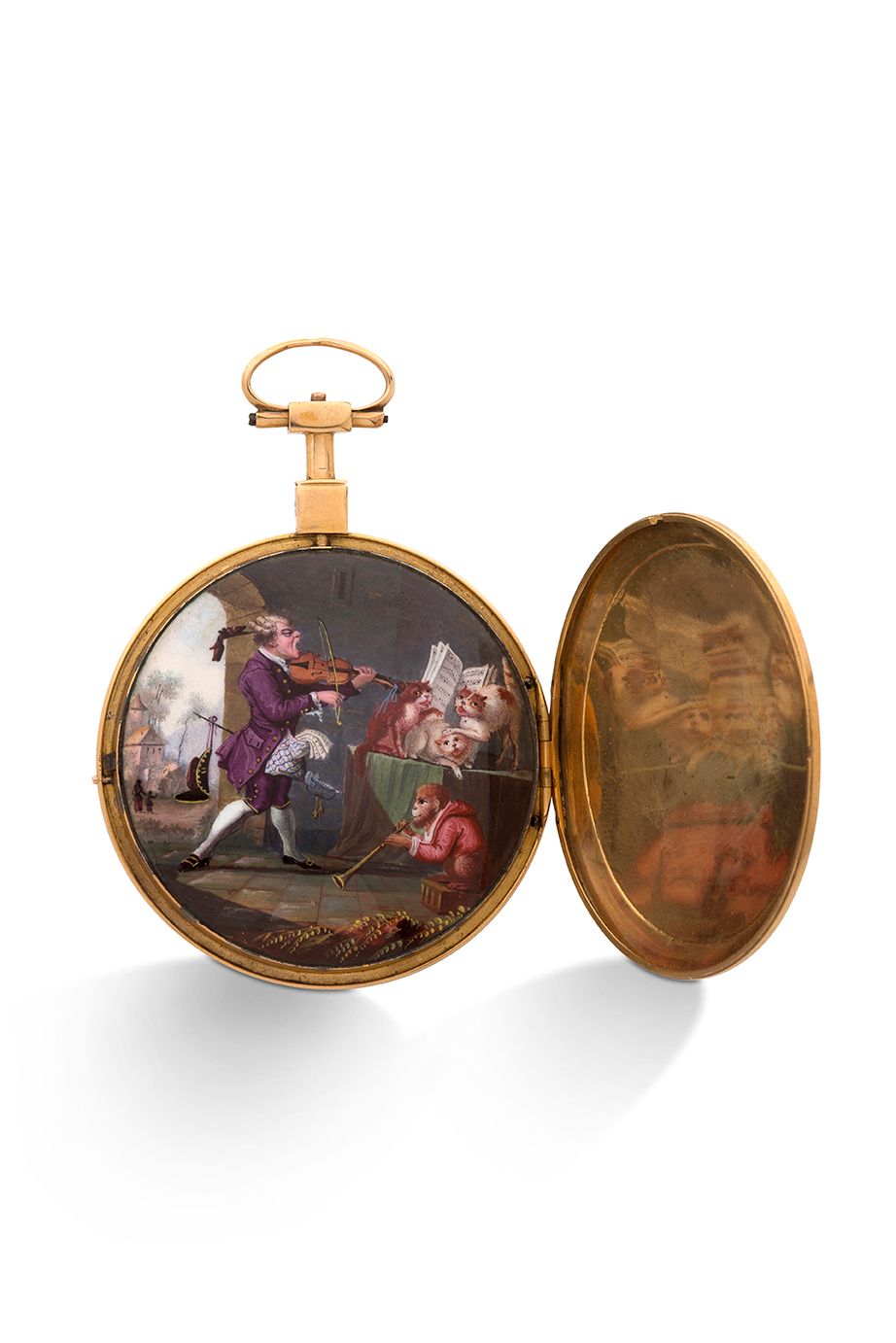 ANONYME 
Gold watch with enamel scene hidden on the back in a secret compartment&hellip;