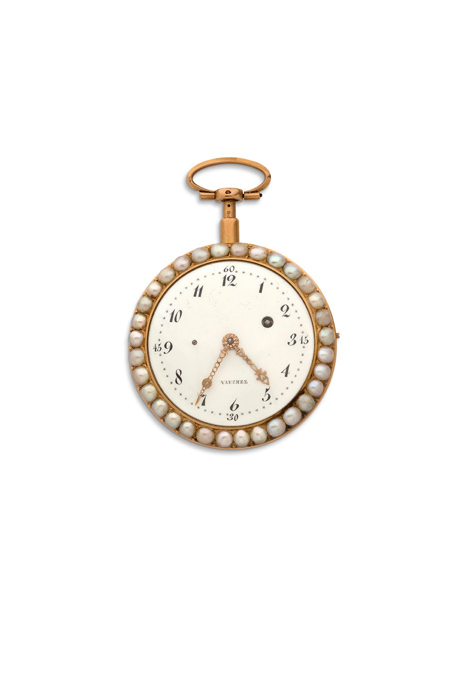 VAUCHEZ, Paris 
Gold alarm watch with double entourage of half pearls



Hinged &hellip;