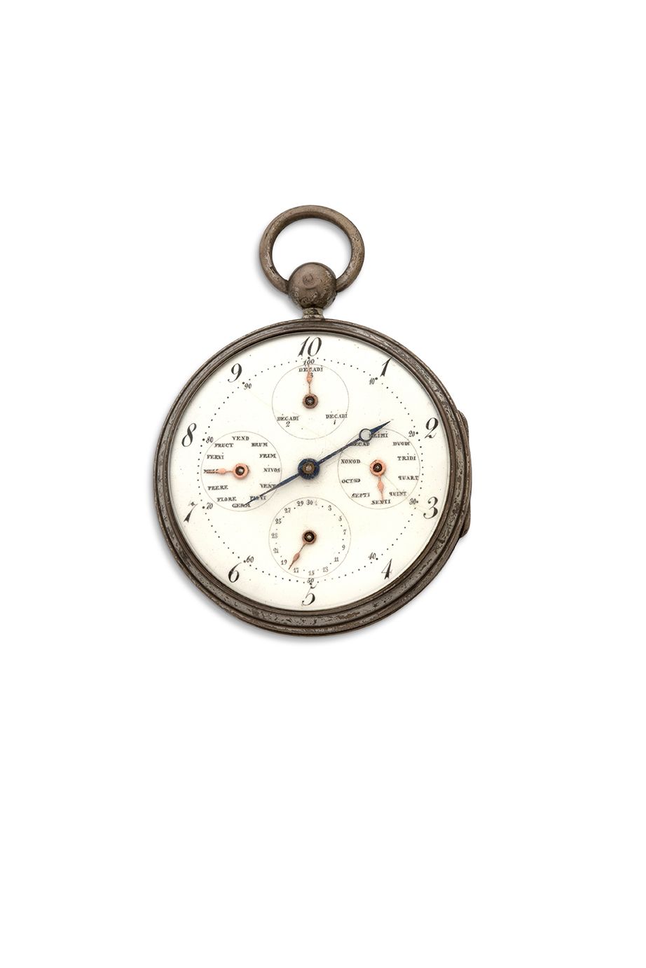 ANONYME 
Doppelseitige silberne Uhr mit Anzeige des gregorianischen und republik&hellip;