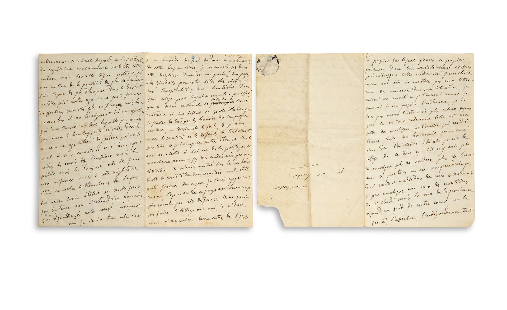 Null 斯泰尔-杰曼-德（1766-1817）。



L.A.，[1803]年3月10日，左页，致克劳德-霍歇。7页，8页，用黑色墨水签名，在2张双联纸上（&hellip;