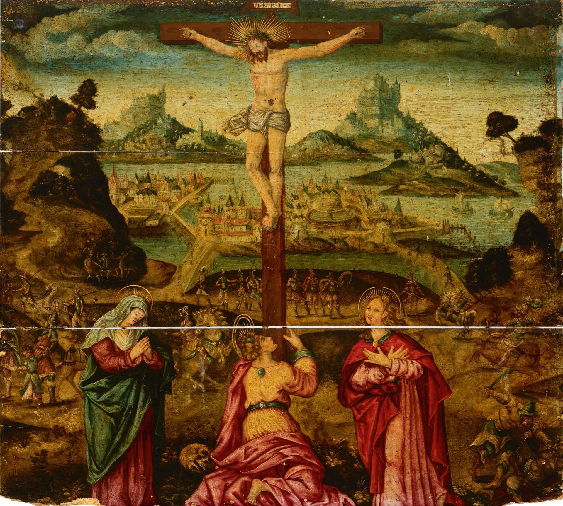 BRUGES, VERS 1580 
Crucifixion 

Oil on panel 

29 1/8 x 32 7/8 in.