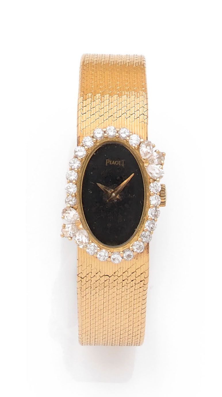 PIAGET 珠宝手表
18K（750）黄金和钻石
手动上弦机芯
有签名，有编号 - 原样
长：16厘米左右。47.6 g

伯爵出品的金镶钻腕表