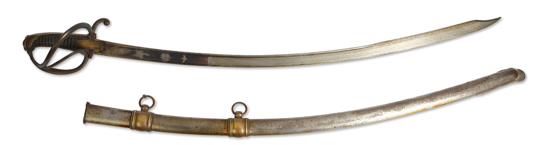 Null SABRE D'OFFICIER DE CAVALERIE LÉGÈRE, MODÈLE AN IX Monture en bronze décoré&hellip;