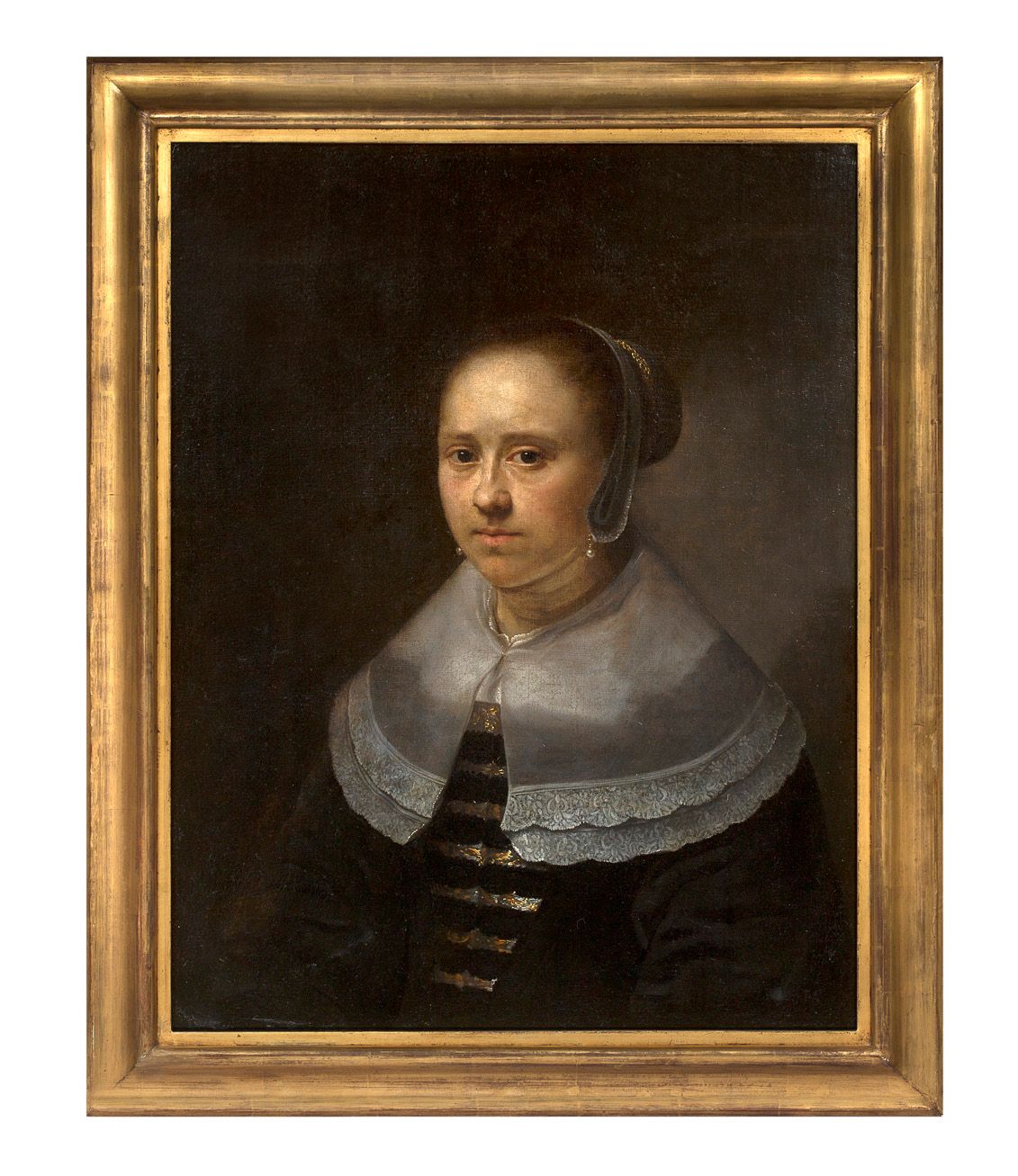 École HOLLANDAISE du XVIIIe siècle 一个资产阶级妇女的肖像
布面油画。
高度：84厘米 - 宽度：68厘米 带框