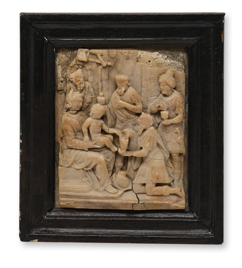 Null MALINES
代表麦哲伦崇拜的青石浮雕。梅赫伦，17世纪。
高：12.5厘米 - 宽：9.5厘米
在一个熏黑的木框中。