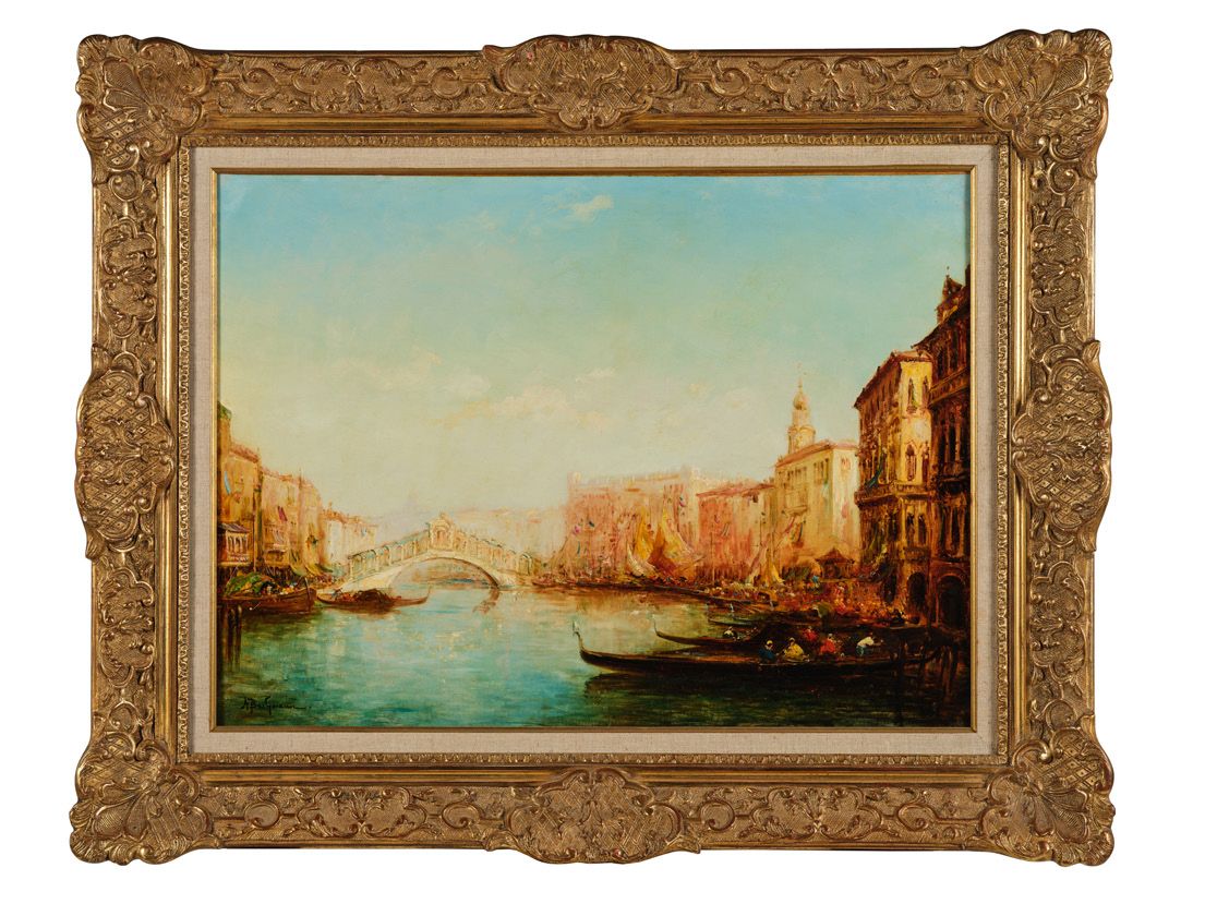 ADOLPHE BACHMANN (1863 - 1925) Grand Canal of Venice: the Rialto Bridge.
Oil on &hellip;