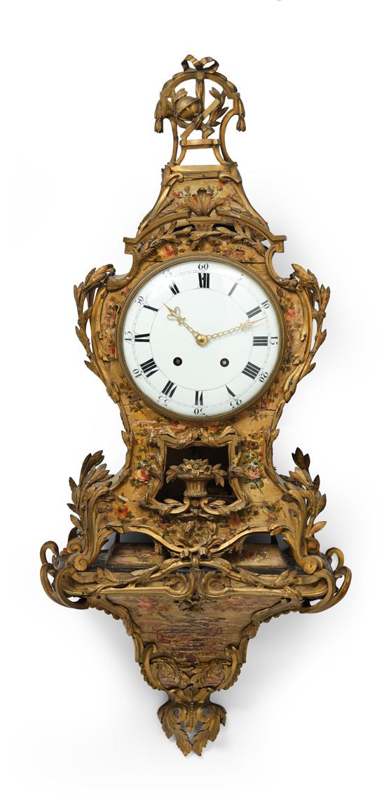 Null Reloj de madera pintada policromada con base de lámpara decorada con floret&hellip;