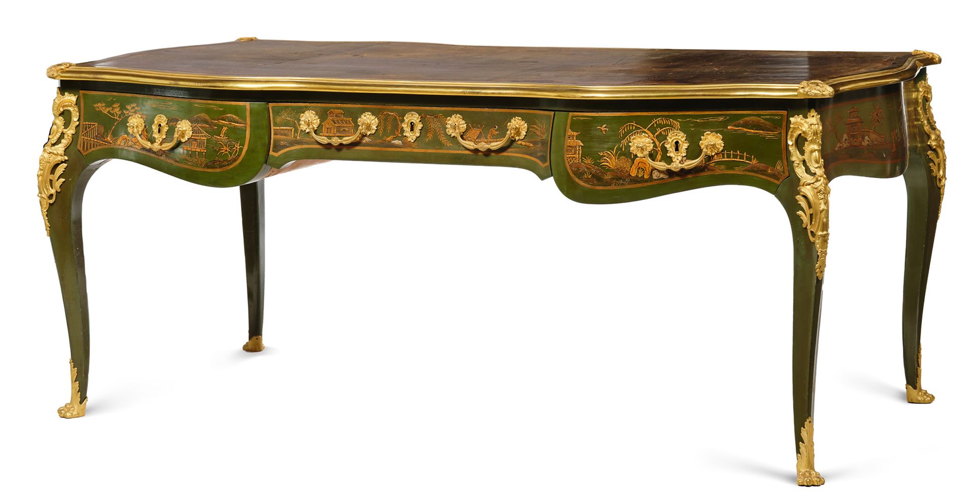 ATTRIBUÉ À CHARLES BERNEL (1889 - 1956) Grande scrivania piatta in vernice verde&hellip;