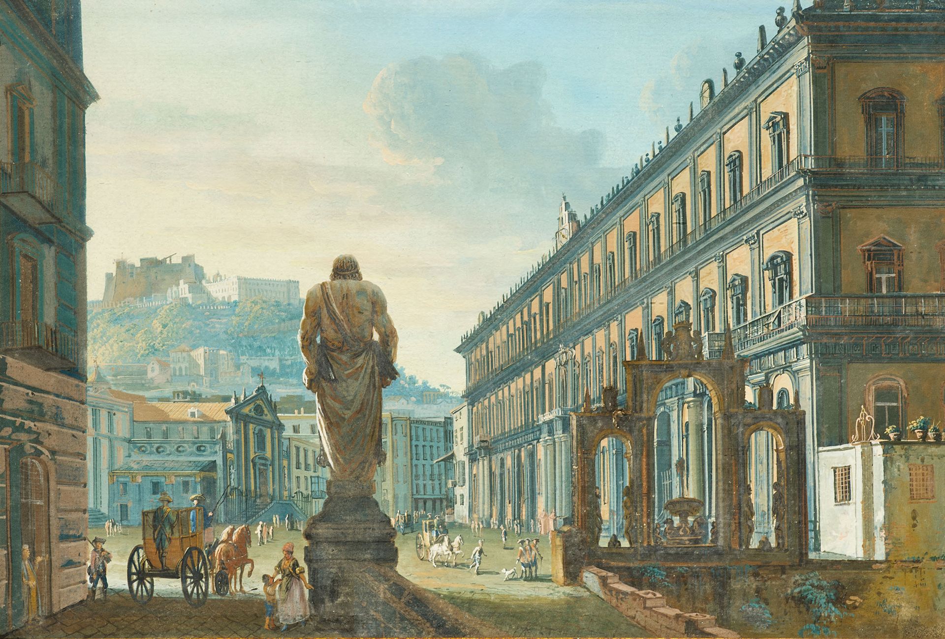 École napolitaine du XVIIIe siècle 巨人雕像和Immacolatella喷泉，Plebiscito广场
纸上水粉画
24 x &hellip;