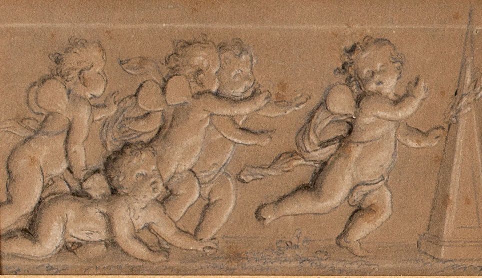 ATTRIBUÉ À PIAT JOSEPH SAUVAGE TOURNAI, 1744 - 1818 用爱情游戏装饰的门顶的四项研究会议
15 x 65 cm&hellip;