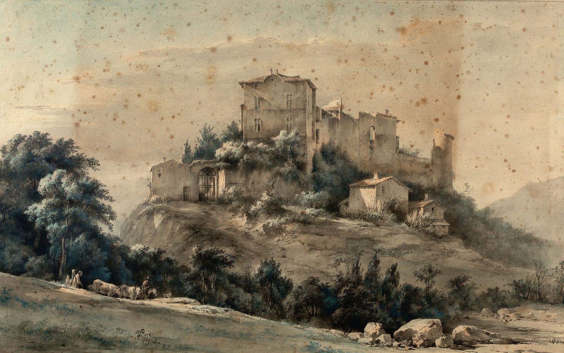JEAN-JACQUES DE BOISSIEU LYON, 1736 – 1810 罗什泰尔旧城堡的遗迹景观
纸上钢笔、黑墨水和水彩画
右下方有签名和日期J.&hellip;