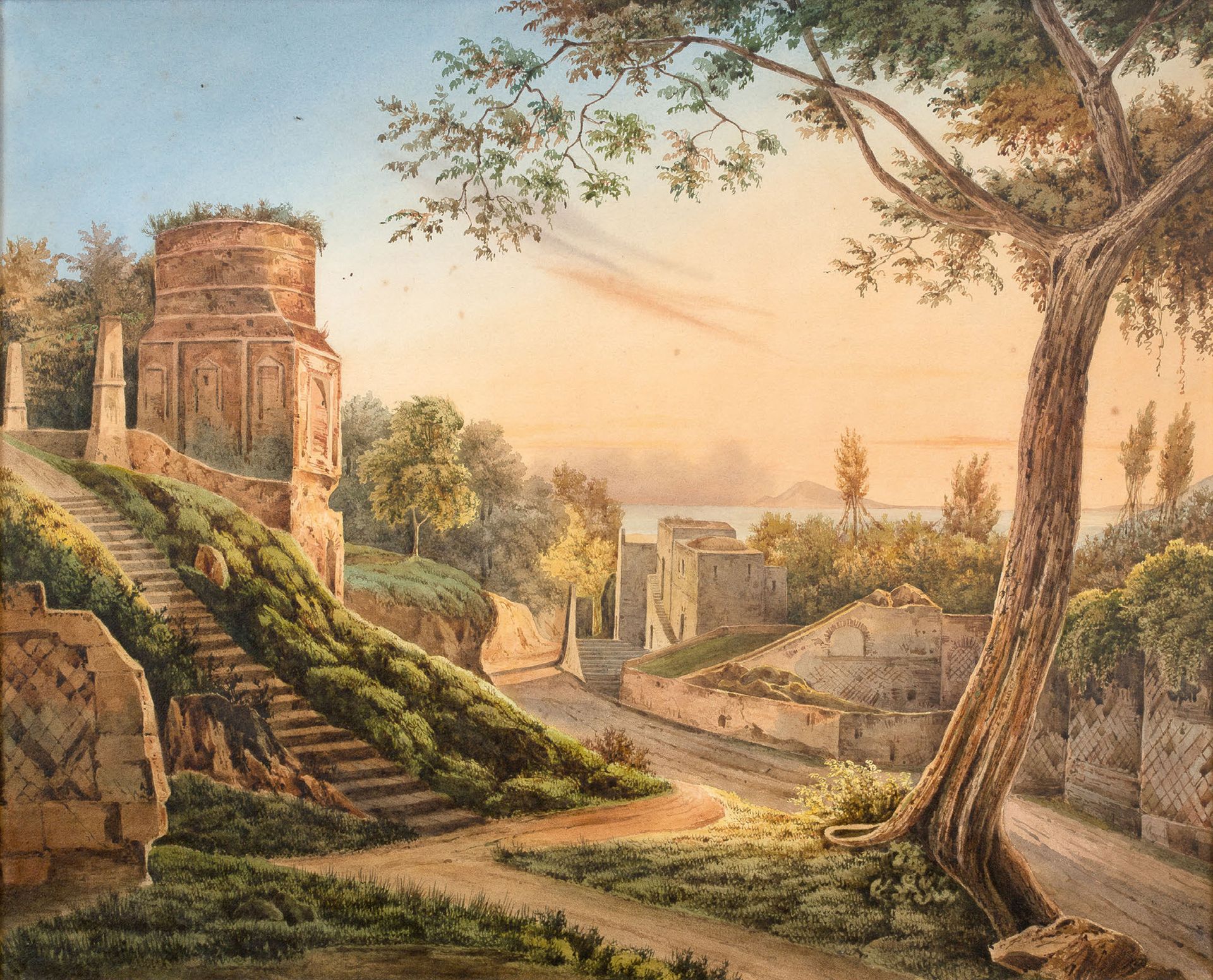 ÉCOLE NAPOLITAINE DU XIXe SIÈCLE Zwei Ansichten unter den Ruinen von Pompeji ;
B&hellip;