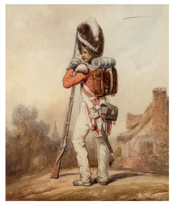 EUGÈNE LAMI PARIS, 1800-1890 瑞士第一步兵团的掷弹兵
水彩画，铅笔和白色高光
左下角有签名：Eugène Lami 
52,5 x &hellip;