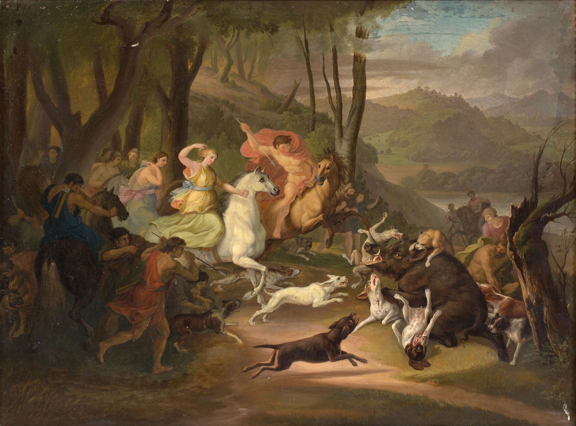 ATTRIBUÉ À BÉNIGNE GAGNERAUX DIJON, 1756 - 1795, FLORENCE 梅拉格和阿塔兰特猎杀卡利登的野猪
布面油画
&hellip;
