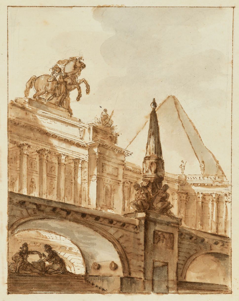 ATTRIBUÉ À CHARLES MICHEL-ANGE CHALLE PARIS, 1718 - 1779 Capriccio architettonic&hellip;