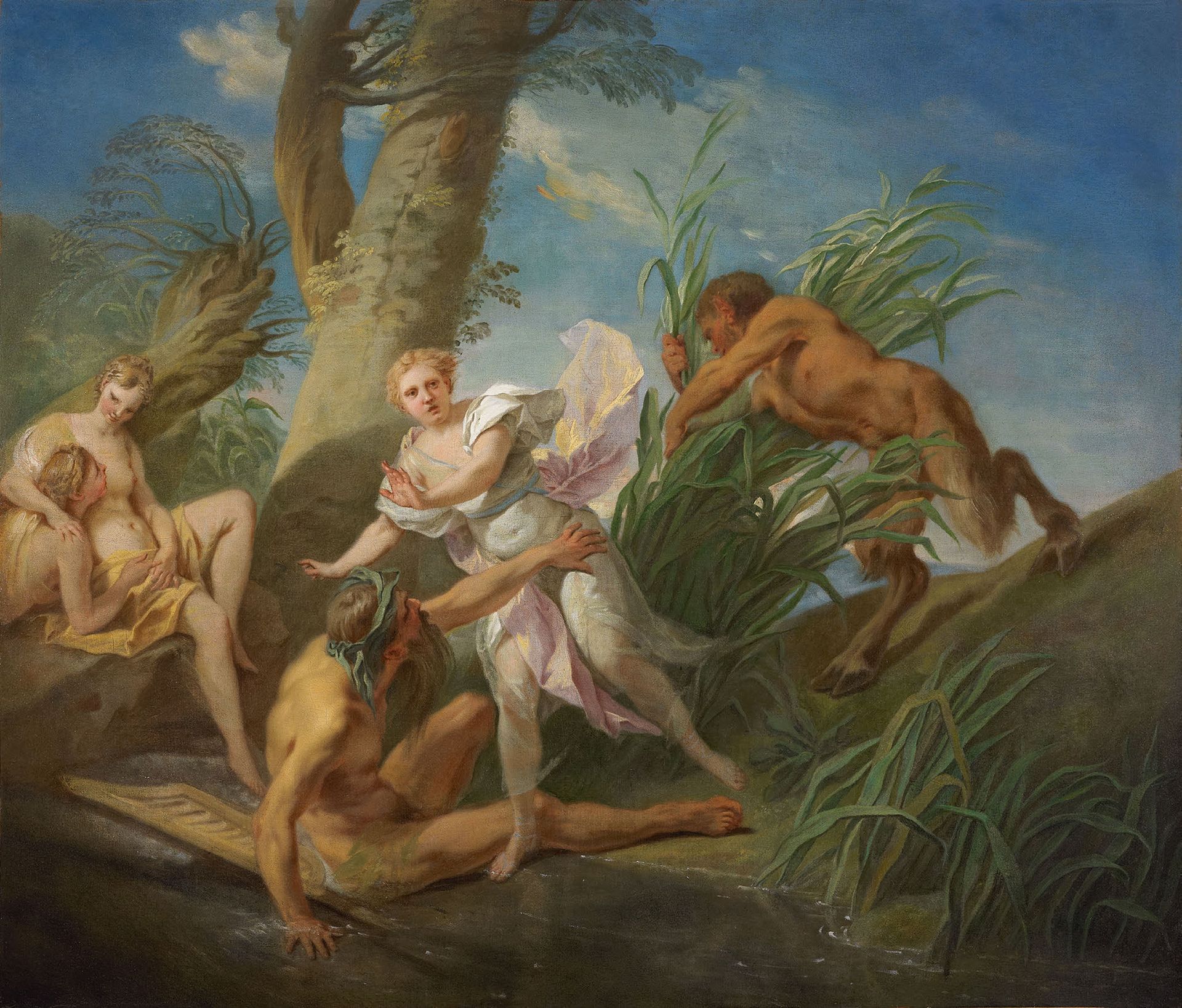 JEAN-BAPTISTE VANLOO AIX-EN-PROVENCE, 1684 - 1745 Pan and Syrinx
Oil on canvas 
&hellip;