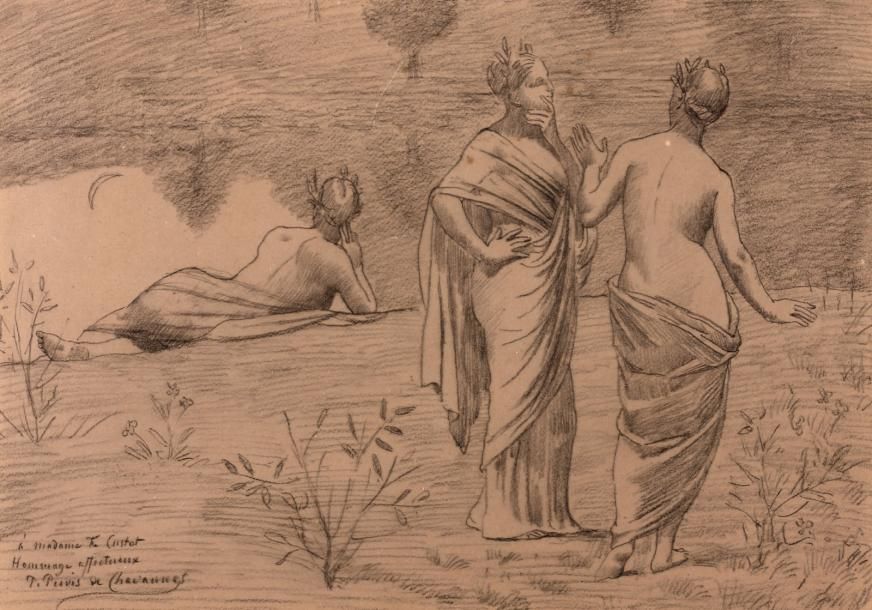 Pierre PUVIS DE CHAVANNES (1824-1898) Trois muses dans un paysage Crayon sur pap&hellip;