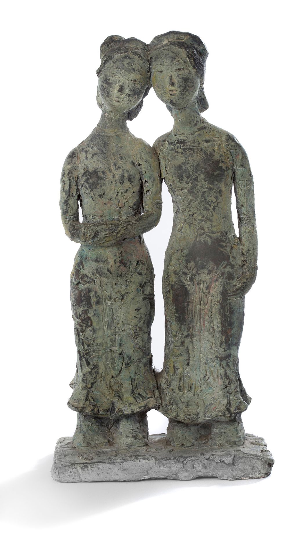 VŨ CAO ĐÀM (1908-2000) 两个年轻女人
陶器雕塑，平台上有签名
29 x 5 x 11 cm - 11 7/16 x 2 x 4 5/16 &hellip;